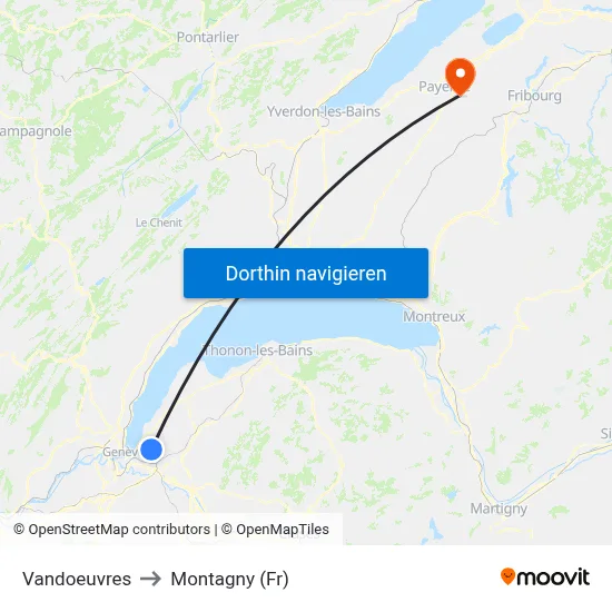 Vandoeuvres to Montagny (Fr) map