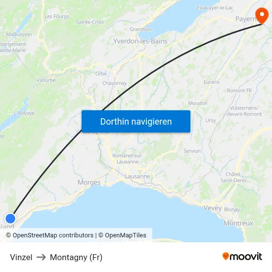 Vinzel to Montagny (Fr) map