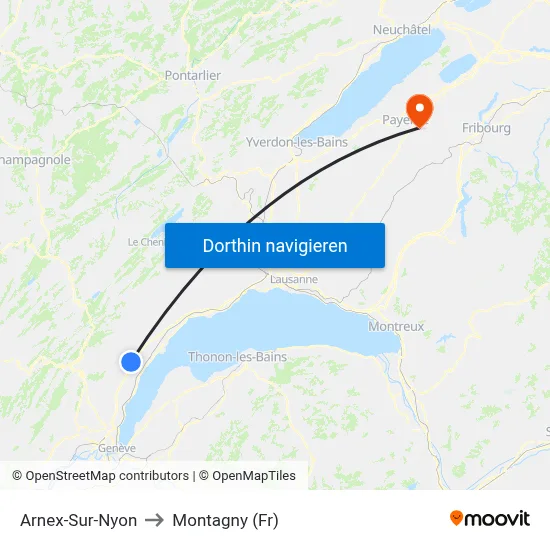 Arnex-Sur-Nyon to Montagny (Fr) map