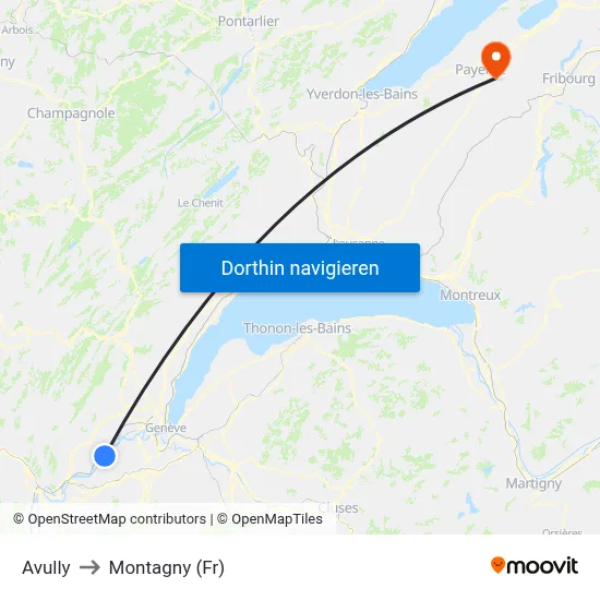 Avully to Montagny (Fr) map
