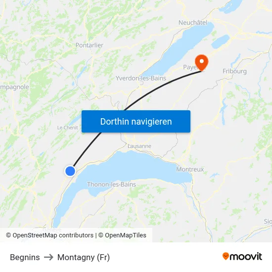 Begnins to Montagny (Fr) map