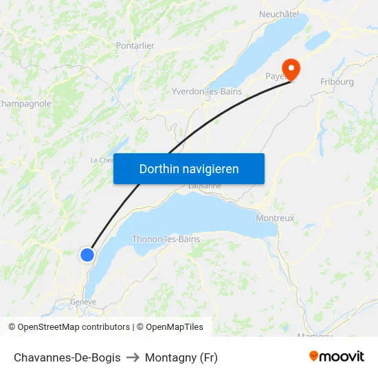 Chavannes-De-Bogis to Montagny (Fr) map