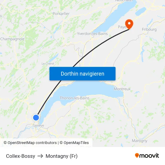 Collex-Bossy to Montagny (Fr) map