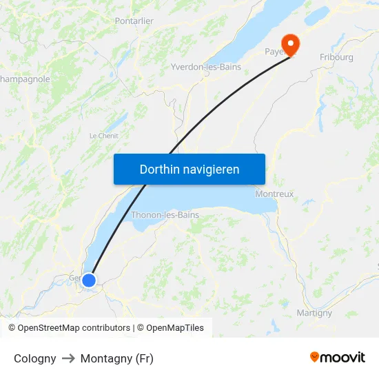 Cologny to Montagny (Fr) map