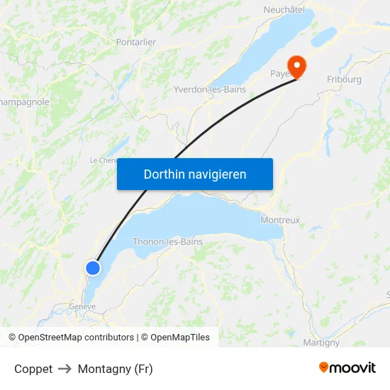 Coppet to Montagny (Fr) map