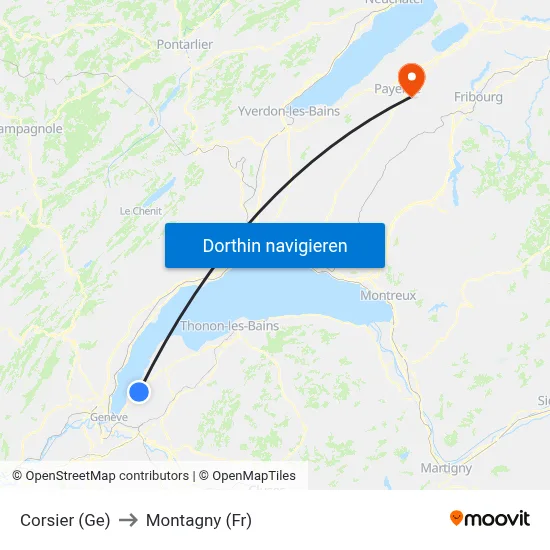 Corsier (Ge) to Montagny (Fr) map