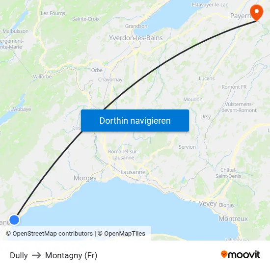 Dully to Montagny (Fr) map