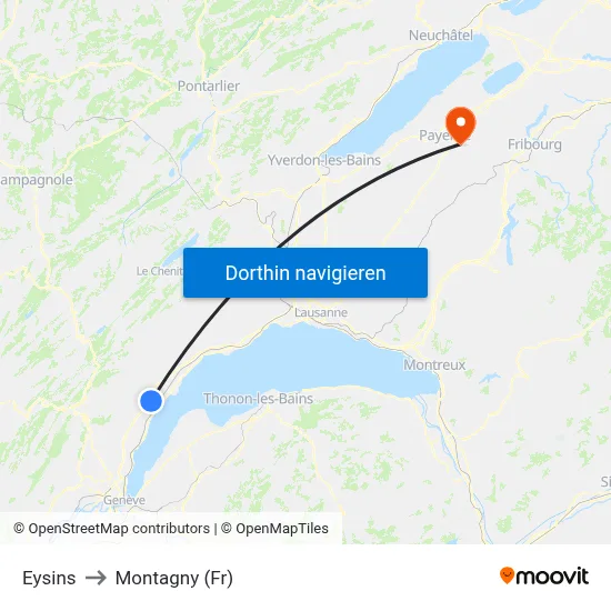 Eysins to Montagny (Fr) map