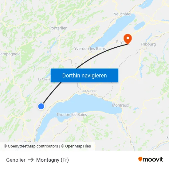 Genolier to Montagny (Fr) map