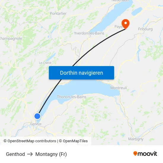 Genthod to Montagny (Fr) map