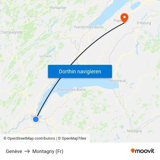 Genève to Montagny (Fr) map