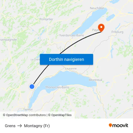 Grens to Montagny (Fr) map