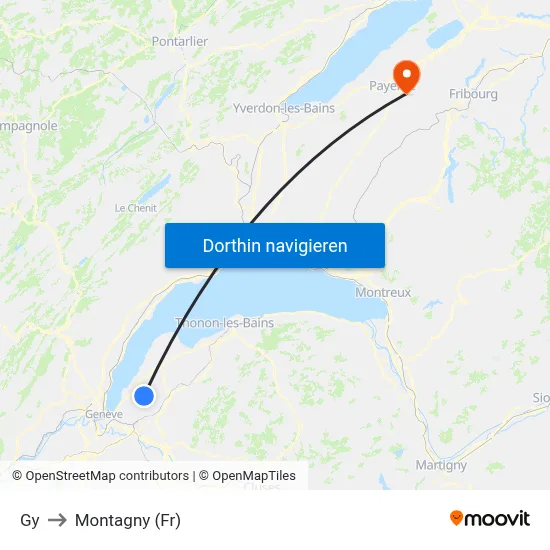 Gy to Montagny (Fr) map