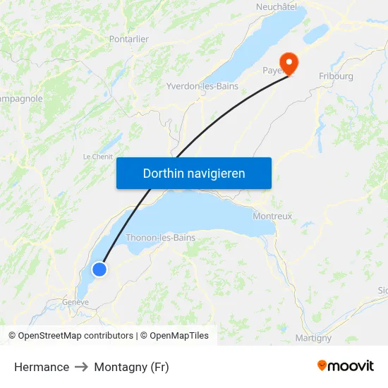 Hermance to Montagny (Fr) map