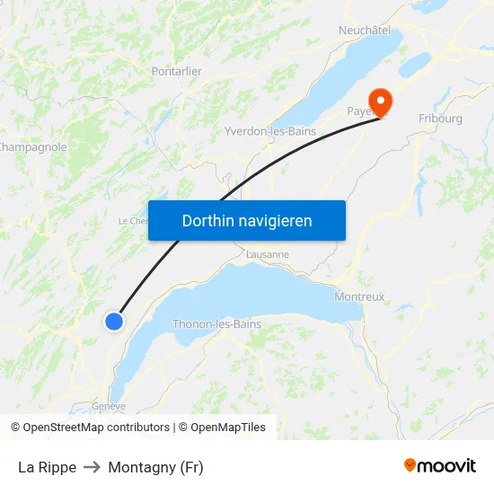 La Rippe to Montagny (Fr) map