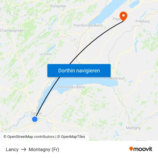 Lancy to Montagny (Fr) map