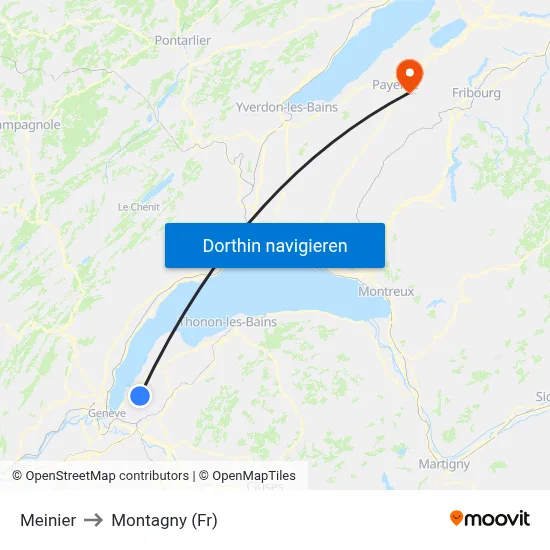 Meinier to Montagny (Fr) map