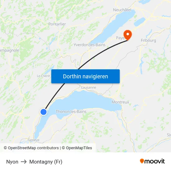 Nyon to Montagny (Fr) map
