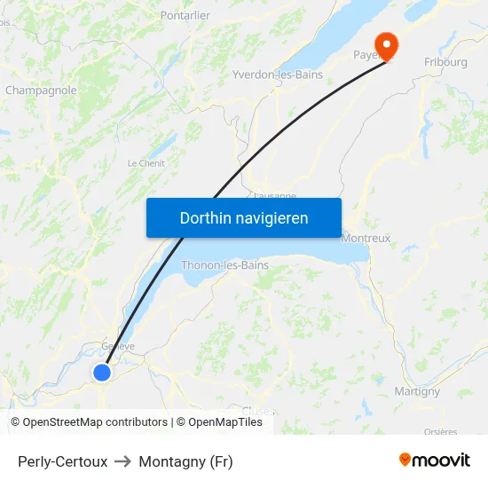 Perly-Certoux to Montagny (Fr) map