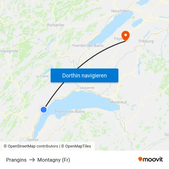 Prangins to Montagny (Fr) map