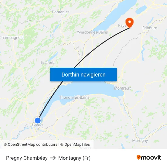 Pregny-Chambésy to Montagny (Fr) map