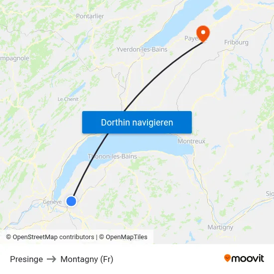 Presinge to Montagny (Fr) map