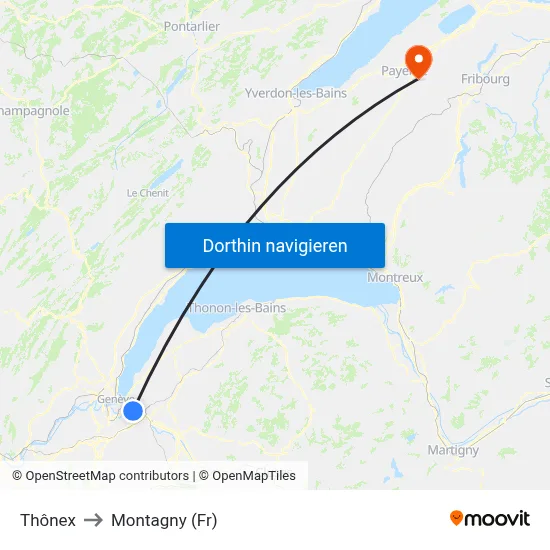 Thônex to Montagny (Fr) map