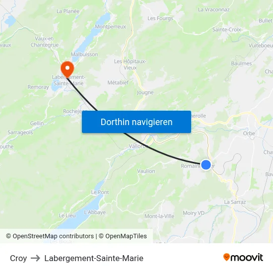 Croy to Labergement-Sainte-Marie map