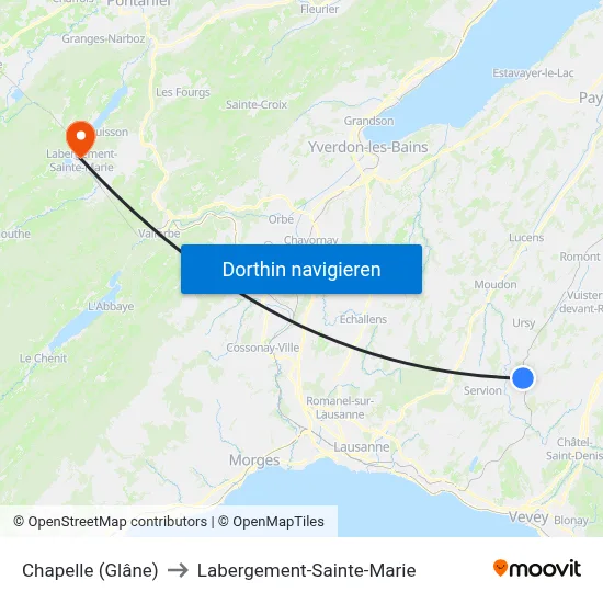 Chapelle (Glâne) to Labergement-Sainte-Marie map