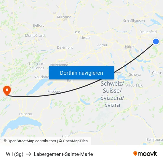 Wil (Sg) to Labergement-Sainte-Marie map