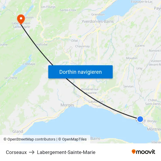 Corseaux to Labergement-Sainte-Marie map