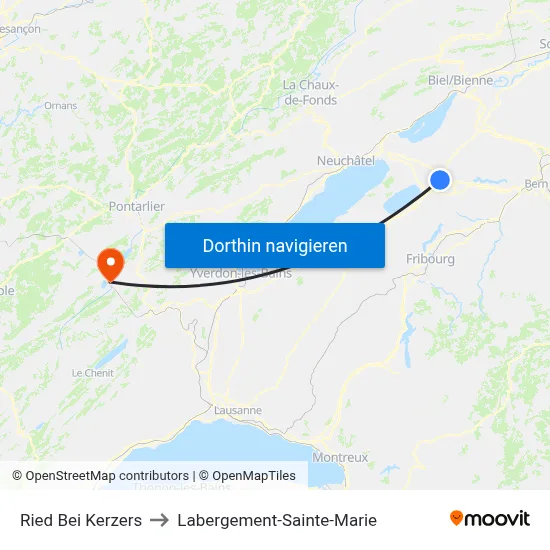 Ried Bei Kerzers to Labergement-Sainte-Marie map