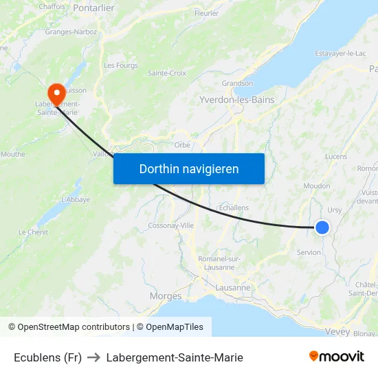 Ecublens (Fr) to Labergement-Sainte-Marie map