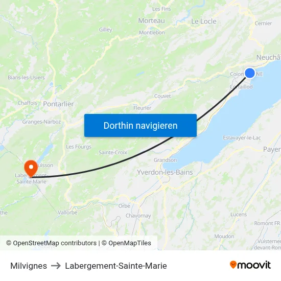 Milvignes to Labergement-Sainte-Marie map