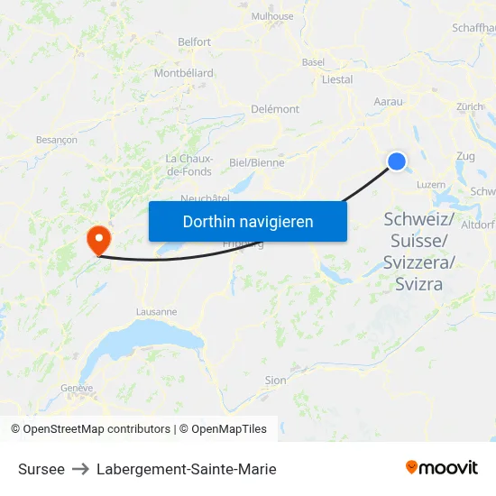Sursee to Labergement-Sainte-Marie map