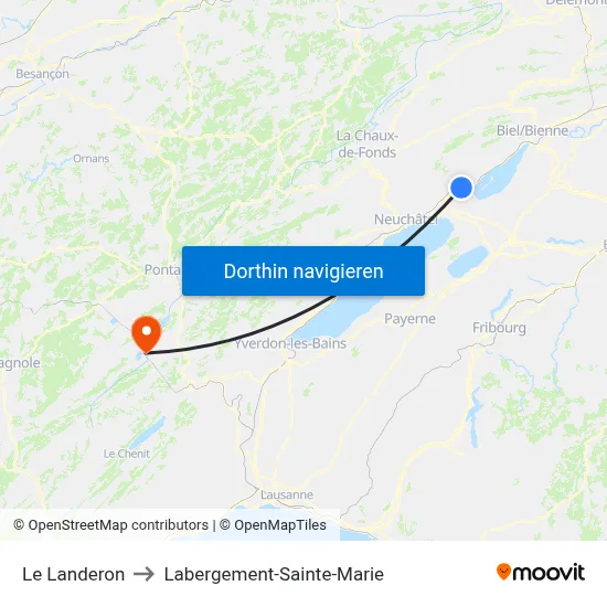 Le Landeron to Labergement-Sainte-Marie map