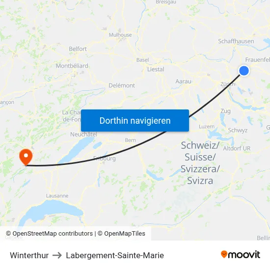 Winterthur to Labergement-Sainte-Marie map
