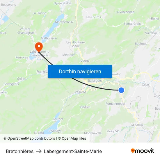 Bretonnières to Labergement-Sainte-Marie map
