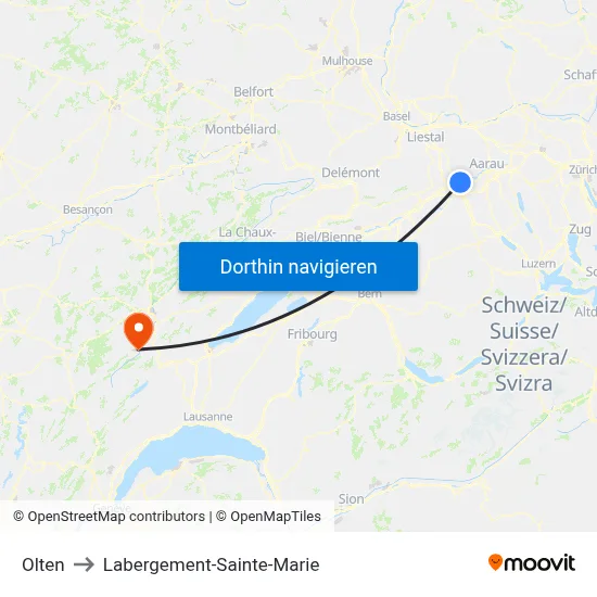 Olten to Labergement-Sainte-Marie map