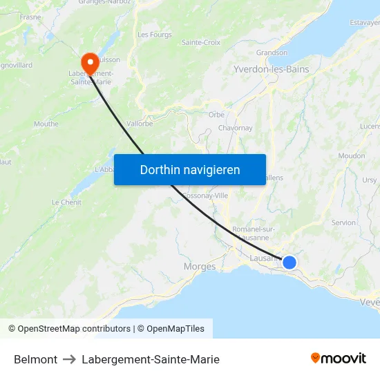 Belmont to Labergement-Sainte-Marie map