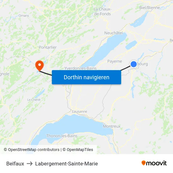 Belfaux to Labergement-Sainte-Marie map