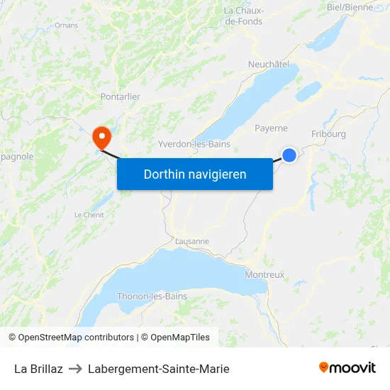 La Brillaz to Labergement-Sainte-Marie map