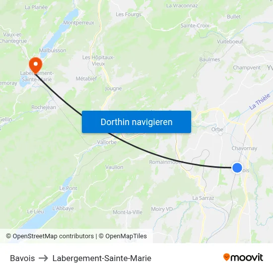 Bavois to Labergement-Sainte-Marie map