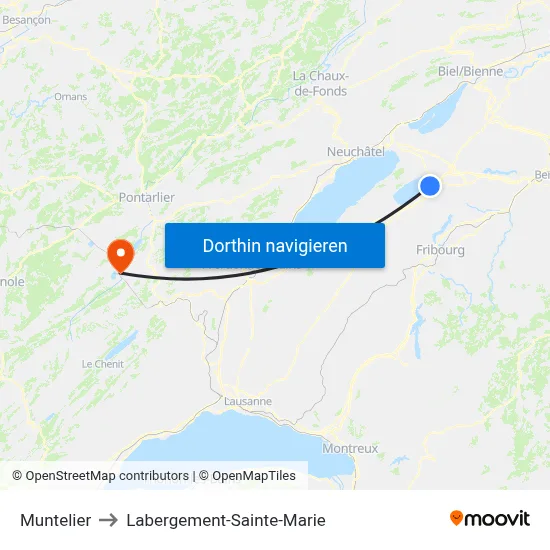 Muntelier to Labergement-Sainte-Marie map