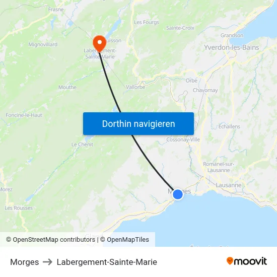 Morges to Labergement-Sainte-Marie map