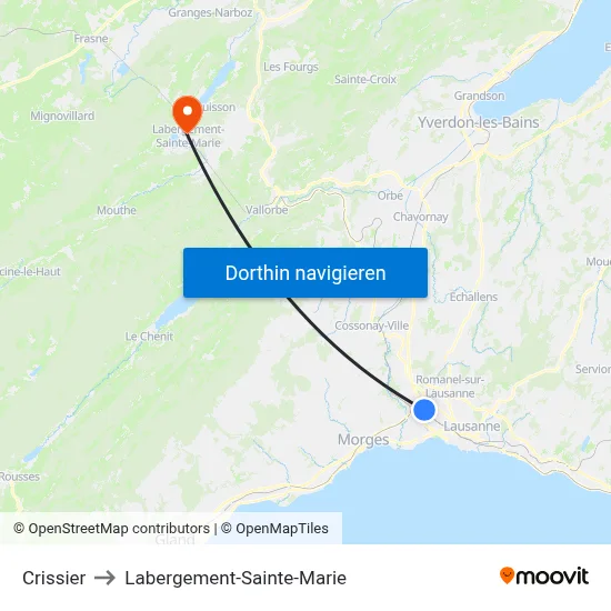 Crissier to Labergement-Sainte-Marie map