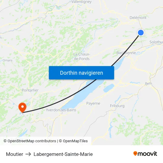 Moutier to Labergement-Sainte-Marie map
