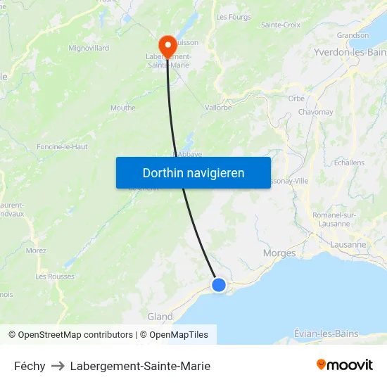 Féchy to Labergement-Sainte-Marie map