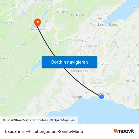 Lausanne to Labergement-Sainte-Marie map