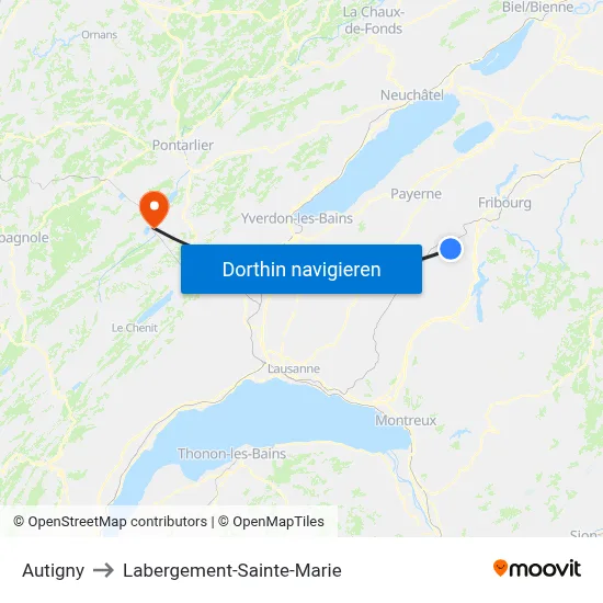 Autigny to Labergement-Sainte-Marie map